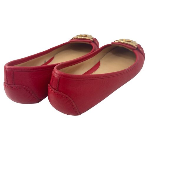 Michael Kors Women Red Leather Gold Logo Slip On Flats Shoes Size 6 - Picture 7 of 14